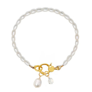 Tiny Pearl Charm Holder Bracelet, Gold Vermeil