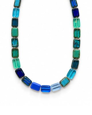 Waves of Blue Glass Beaded Necklace, 18" Trilogy