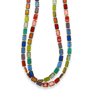 Multicolor Rainbow Glass Long Beaded Necklace, 60" Trilogy