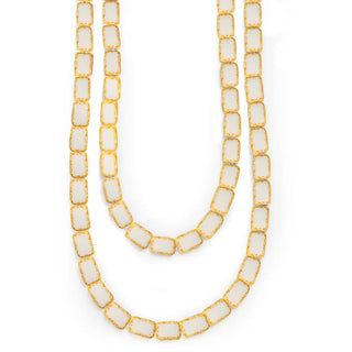 white long beaded glass necklace 