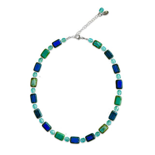 ocean blues glass beaded necklace choker on white background