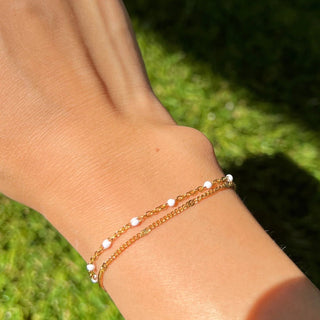 White Enamel Dotted Gold Bracelet