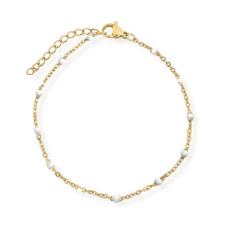 White Enamel Dotted Gold Bracelet