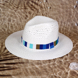 White Straw Summer Ocean Blues Brim Hat