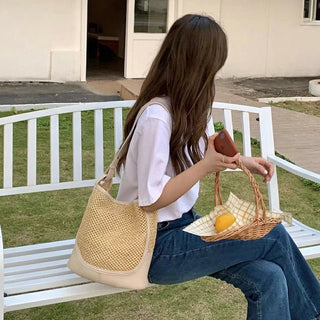 Straw Tote Bag with Trim