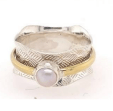 Single Pearl Sterling Silver Spinner Ring