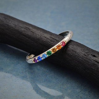 Rainbow Stacking Ring with Crystals, Sterling Silver