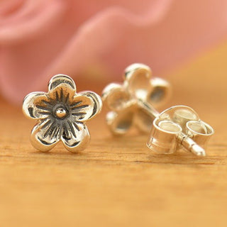 Sterling Silver Stud Earrings - Cherry Blossom 6x6mm