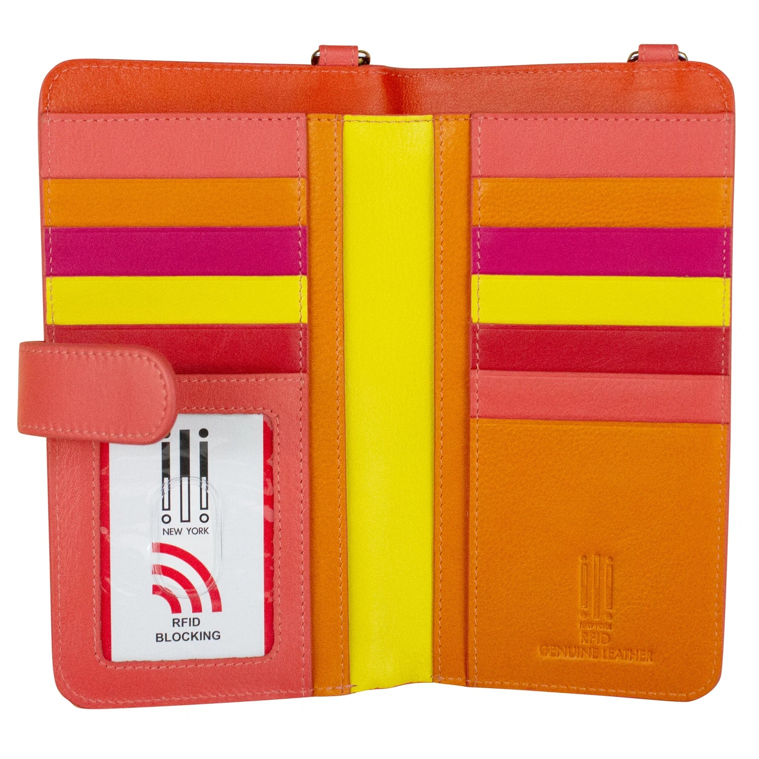 zip around wallet with RFID blocking lining. Exterior - I.D. - SUNSET  LEATHER