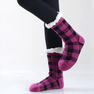 Cozy Slipper Socks with Buffalo Check Design