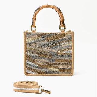 Embellished Bamboo Handle Handbag, Golden Layers