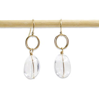 Circle Drop Earrings, Crystal Quartz with Silver or Gold