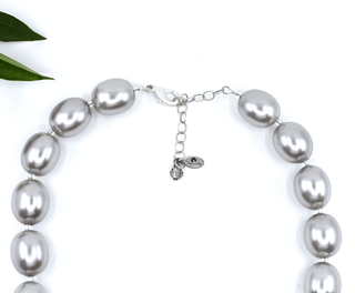 Detail of Silver Clasp and Extender Chain for Handmade Chunky Pearl Necklace in Silver with Silver Clasp