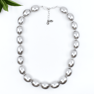 Chunky Pearl Necklace in Silver Gray with Silver Clasp