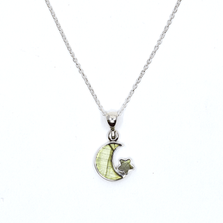 Gemstone Pendant Necklace Moon & Star, Sterling SIlver