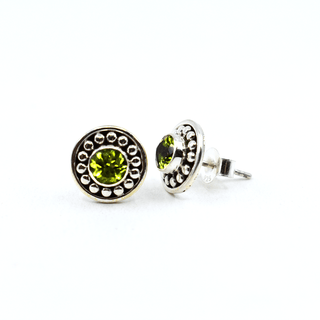 Round Gemstone Stud Earrings with Silver Dot Pattern