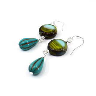 Drop Earrings, Avocado and Turquoise