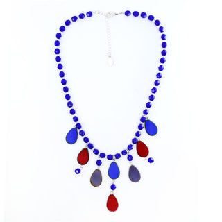 FNCAMC_Cascade Necklace in Technicolor Stefanie Wolf Marthas Vineyard Blue and Red Glass Drop Beads Teardrop