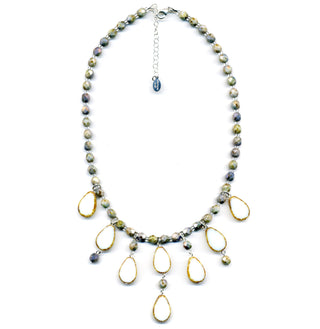 SALE, Cascade Teardrop Necklace, Glass Beaded Bib Necklace
