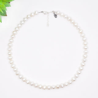 White Freshwater Pearl Necklace, Hand Strung