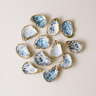 Gilded Oyster Jewelry Dish, Indigo Decoupage
