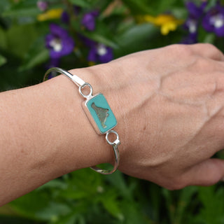Martha's Vineyard Summer Bangle Bracelet, Sterling Silver with Turquoise Glass Tile