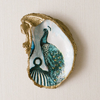 Gilded Oyster Jewelry Dish, Exotic Decoupage