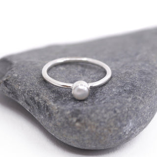 Genuine Gemstone Pearl Stacking Rings Bezel Set