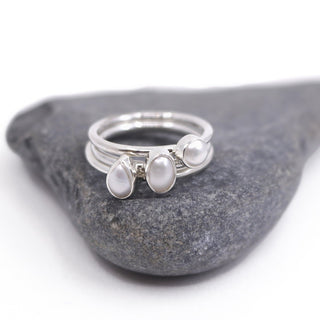 Genuine Gemstone Pearl Stacking Rings Bezel Set