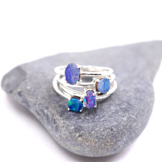 Genuine Gemstone Australian Opal Stacking Rings Prong Set