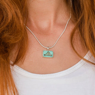 Martha's Vineyard Summer Sterling Silver Pendant Necklace with Turquoise Glass Tile