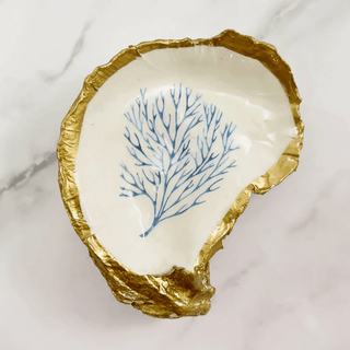 Gilded Oyster Jewelry Dish, Ocean Sea Life Watercolors