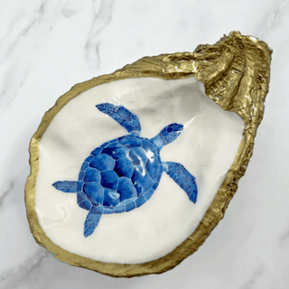 Gilded Oyster Jewelry Dish, Ocean Sea Life Watercolors