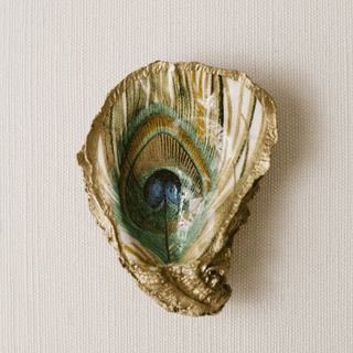 Gilded Oyster Jewelry Dish, Exotic Decoupage