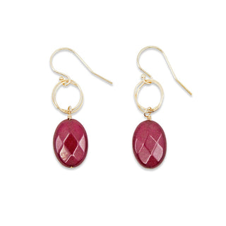 Ruby Red Jade Circle Drop Earrings in Silver or Gold