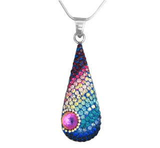 Mosaic Crystal Pendant Necklace, Elongated Teardrop