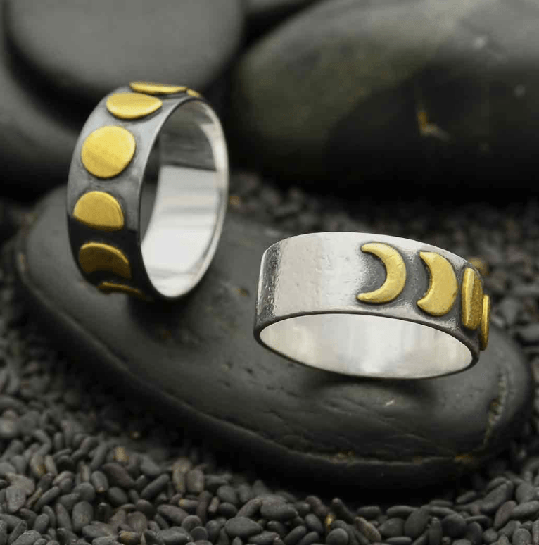 Adjustable Silver Rustic Moon Ring