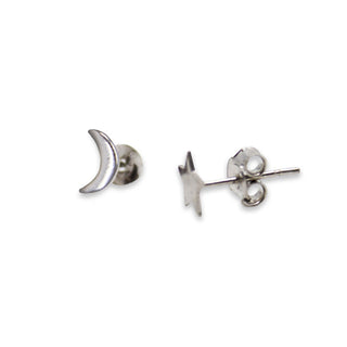 Small Stud Earrings, Star and Crescent Moon Mismatched Set