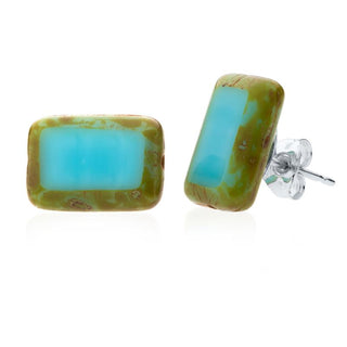 Glass Rectangle Trilogy Stud Earrings, SALE