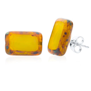 Glass Rectangle Trilogy Stud Earrings, SALE