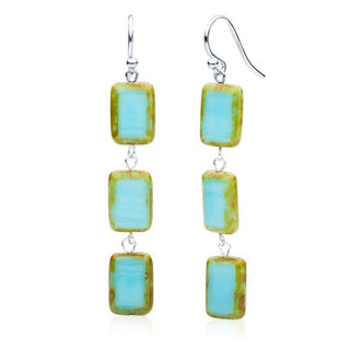 Sky Blue Glass Rectangle Beaded Drop Earrings