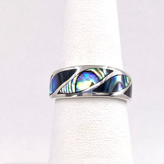 Band Inlayed with Mother of Pearl, Turquoise or Abalone Ring in Sterling