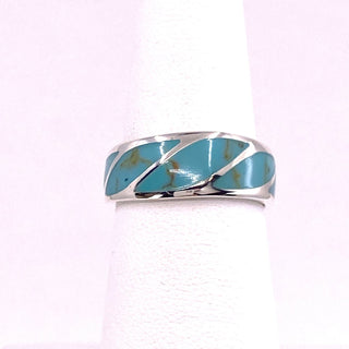 Band Inlayed with Mother of Pearl, Turquoise or Abalone Ring in Sterling