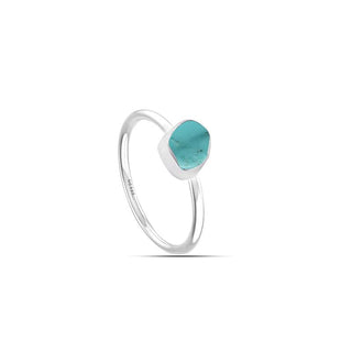 Rough Cut Genuine Turquoise Bezel Set Sterling Silver Stacking Ring