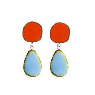 Statement Earrings, Drop on Circle Post, Teardrop with Circle