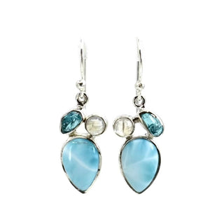 Larimar Gemstone Cluster Drop Earrings, 3 Stone