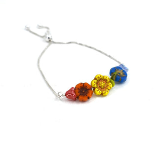 Sterling Slide Bracelet, Flower Bouquet with Bee and Rainbow