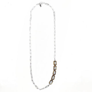 Paperclip Chain Silver Link Necklace, with Beads