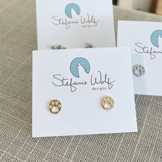 Small Stud Earrings, Dog or Cat Paw in Circle