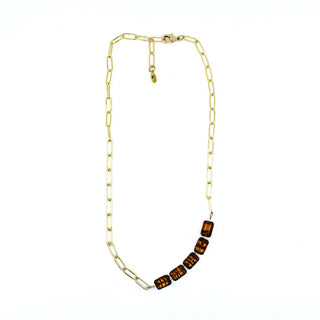 Paperclip Chain Gold Link Necklace, with Beads
